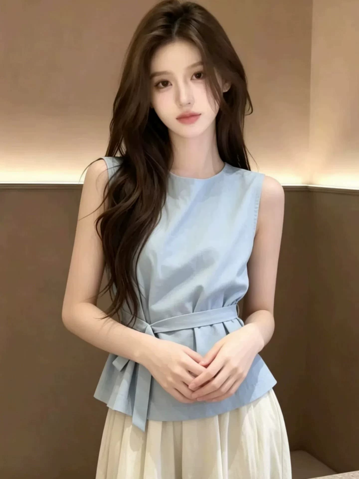 디자인 센스 스트랩 민소매 아마 셔츠 여자 2026 새로운 여름 그레이트 봐라. 프랑스식 사소한 Chic 맨위 상세 이미지 6