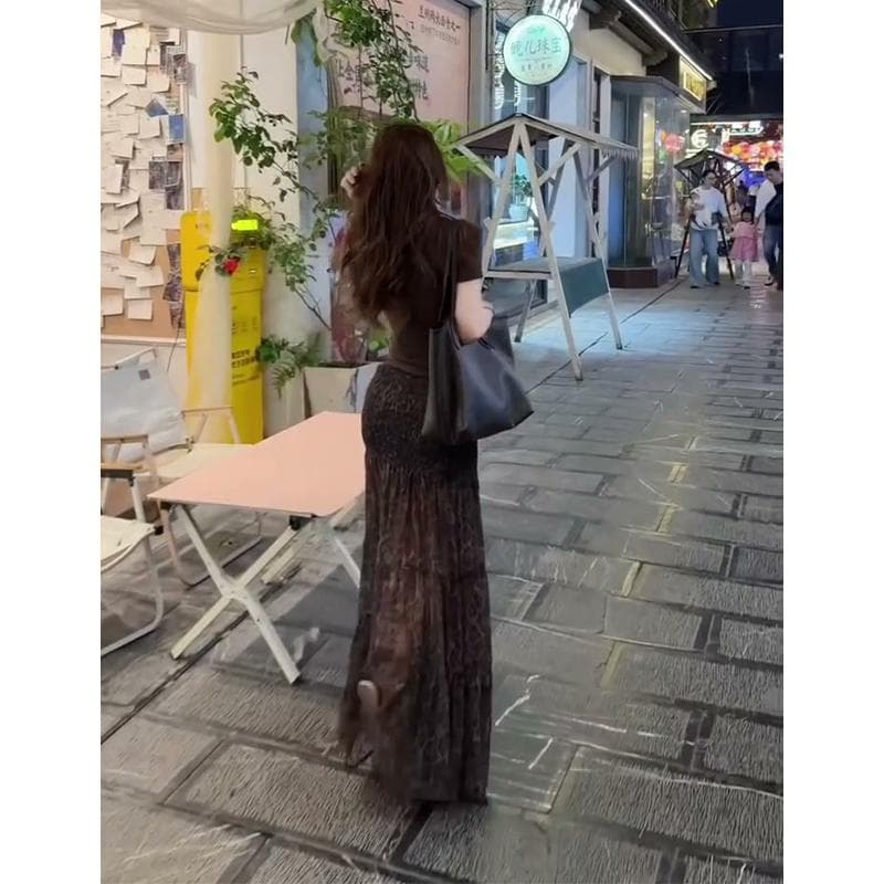 2026 여름 새로운 한 부서 착용 가져 가라. u 칼라 몸매 가꾸기 반팔 맨위 품격 하이웨이스트 슬림해 보이는 디자인 센스 반신 스커트 상세 이미지 7