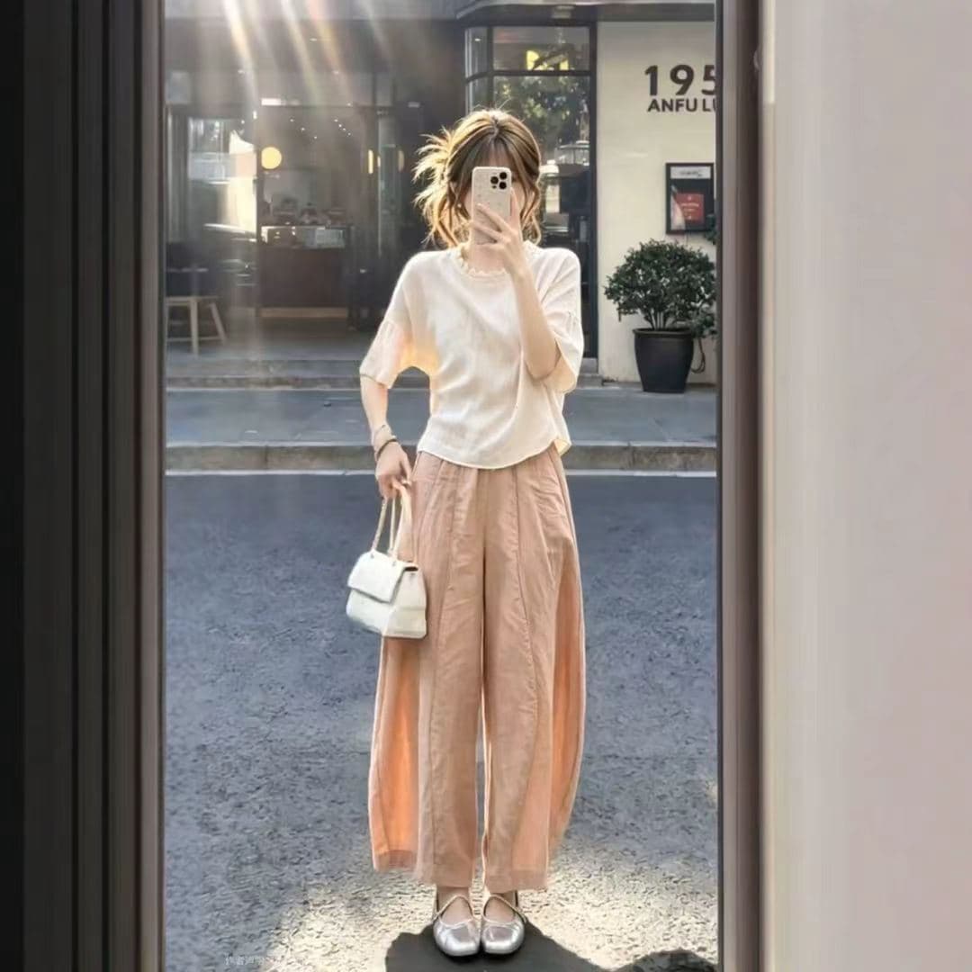 고유 한 아름다운 전체 집합 여름 드레스 외국 가스 연령 감소 프릴 맨위 다용도 랜턴 와이드 레그 팬츠 투피스 슈트 여성 상세 이미지 12