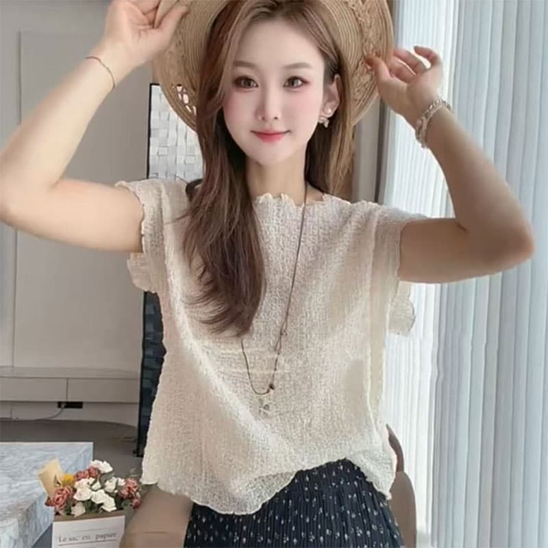 shaweleven 미니멀리즘 주름 여름 새로운 질감 센스 다용도 반팔 티셔츠 여성 의류 이미지 3