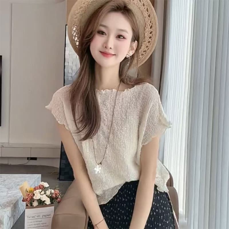 shaweleven 미니멀리즘 주름 여름 새로운 질감 센스 다용도 반팔 티셔츠 여성 의류 상세 이미지 7