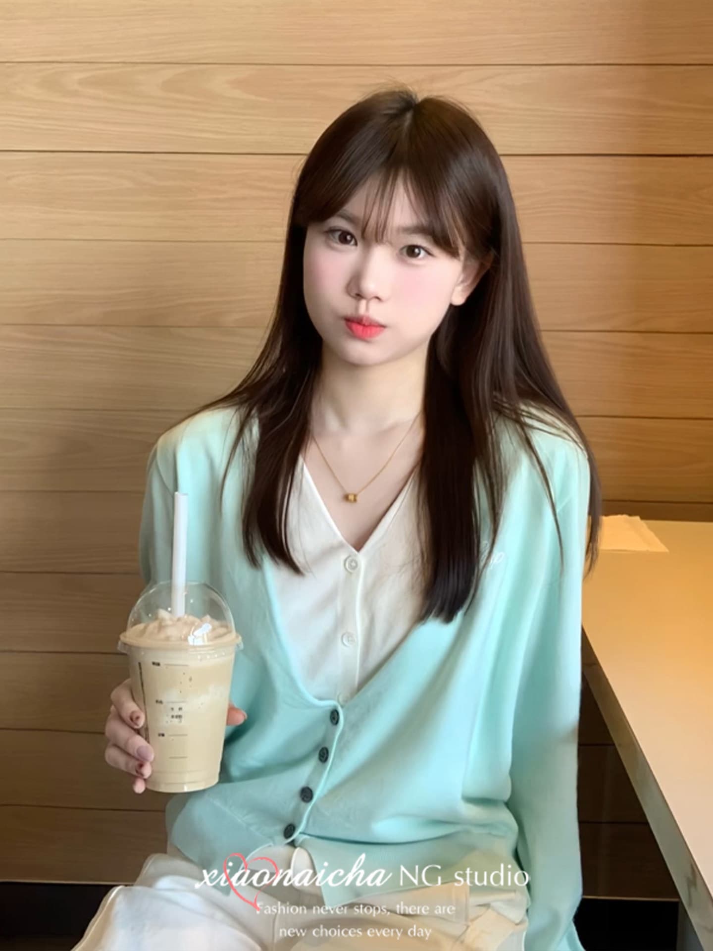 한 부서 박하 녹색 페이크 레이어드 V넥 니트 오픈 가디건 여성 봄 새로운 작은 키 루즈핏 다용도 스웨터 코트 이미지 4