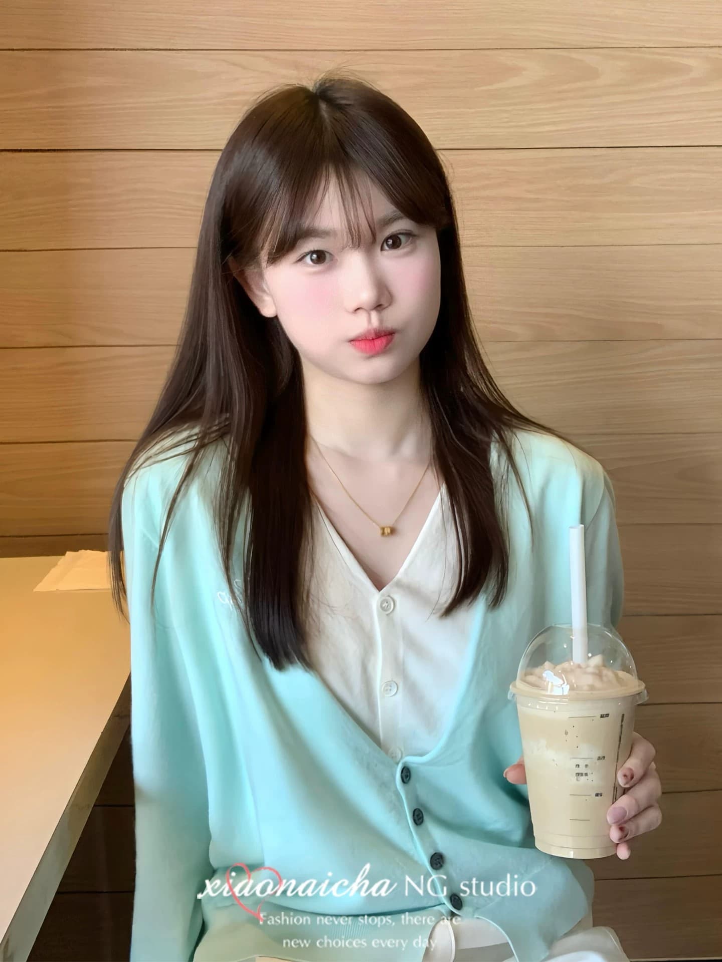 한 부서 박하 녹색 페이크 레이어드 V넥 니트 오픈 가디건 여성 봄 새로운 작은 키 루즈핏 다용도 스웨터 코트 상세 이미지 1