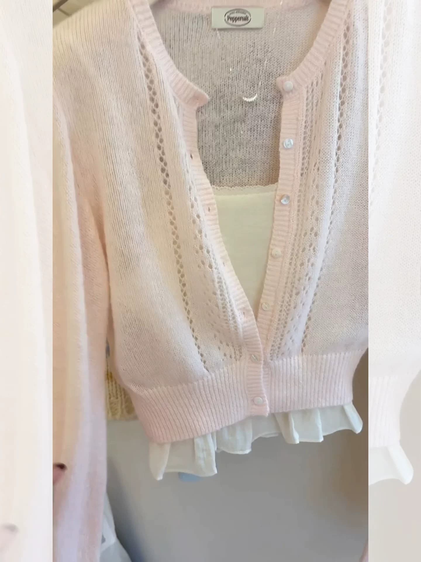 가을철 ootd 착용 가져 가라. 파란색 홀로우 아웃 긴팔 니트 오픈 가디건 여성 부드러운 분위기 센스 한 부서 외부 가져 가라. 쇼트 스타일 맨위 상세 이미지 8