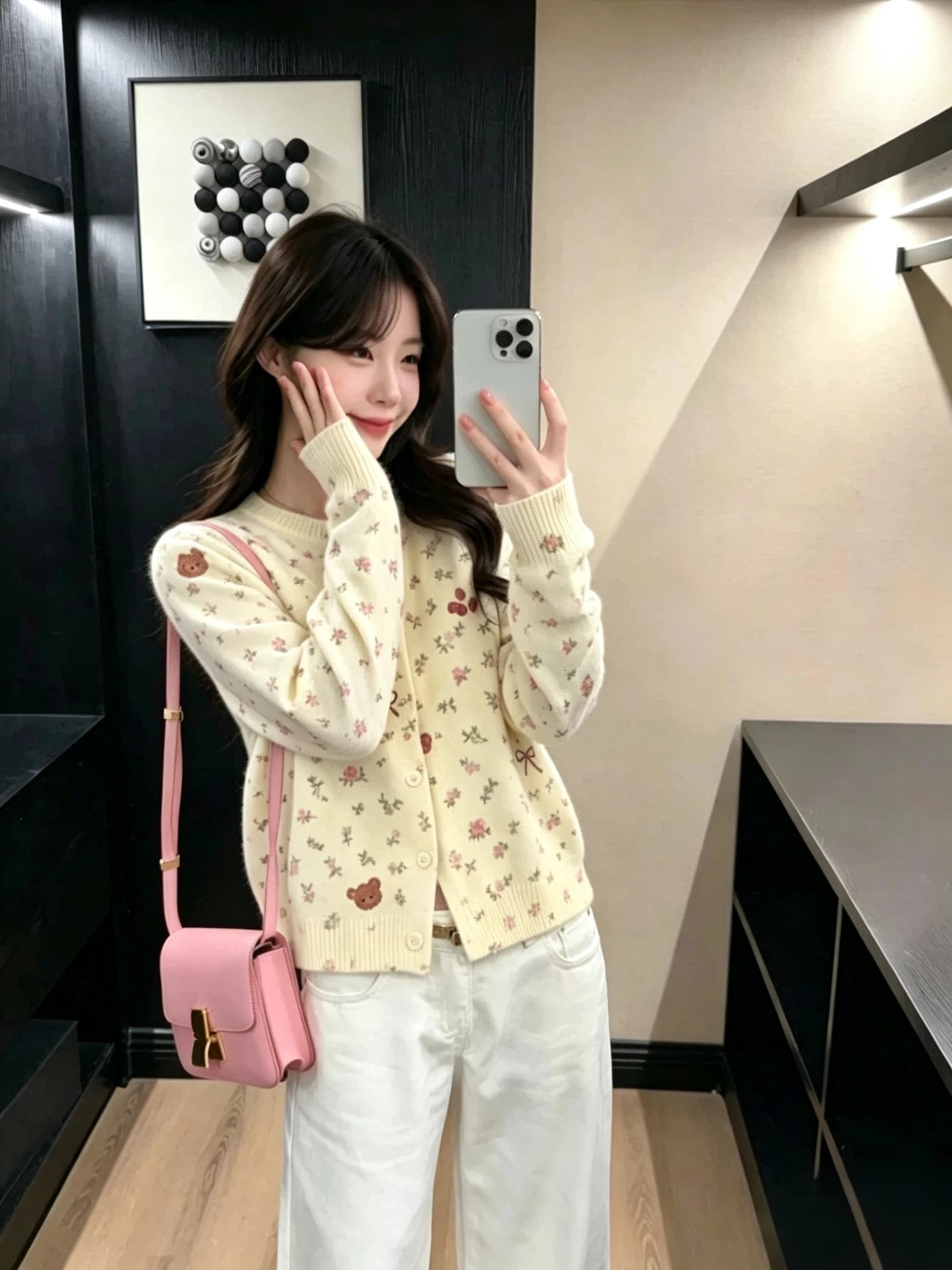 한 부서 꽃무늬 작은 곰 니트 오픈 가디건 여성 가을 새로운 스웨터 코트 슬림해 보이는 다용도 달콤함 연령 감소 맨위 트렌디 상세 이미지 2