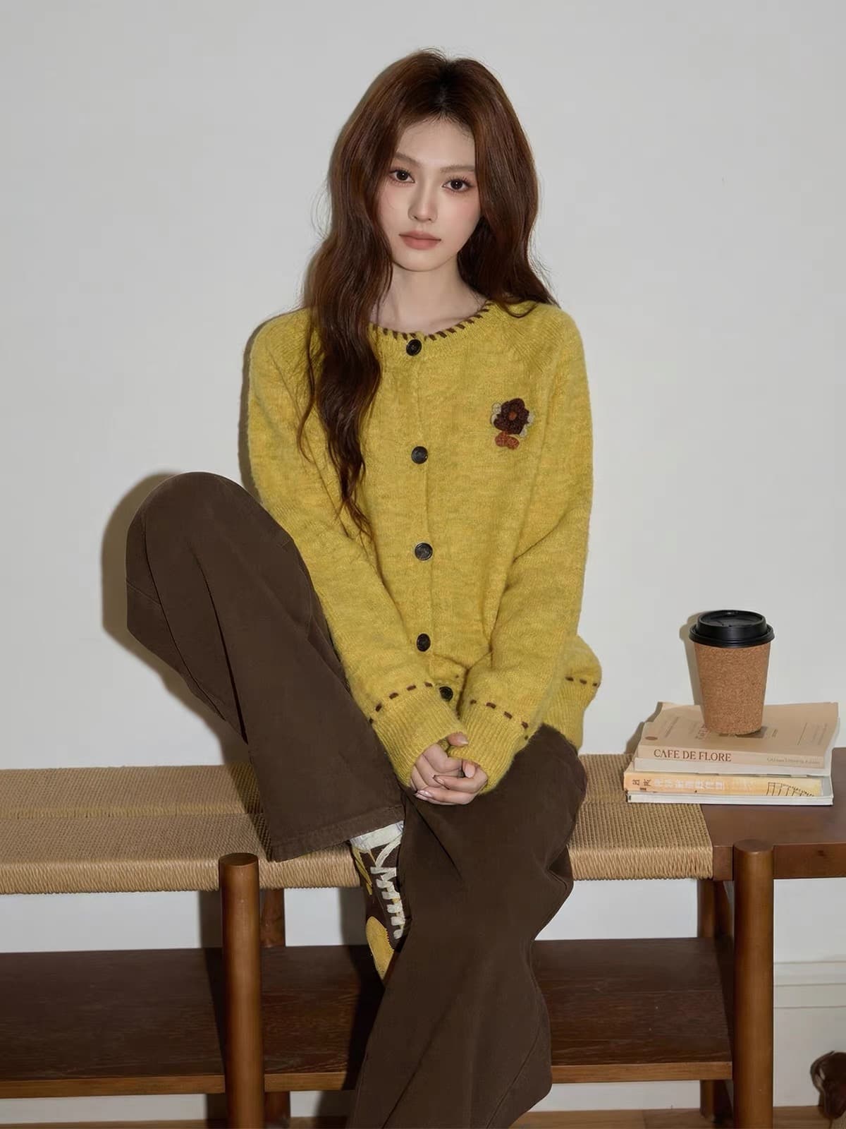 홈 황색 스웨터 여자 겨울 두꺼움 모직물 오픈 가디건 맨위 고급 루즈핏 재킷 수 있습니다. 외출용 니트 스웨터 상세 이미지 4