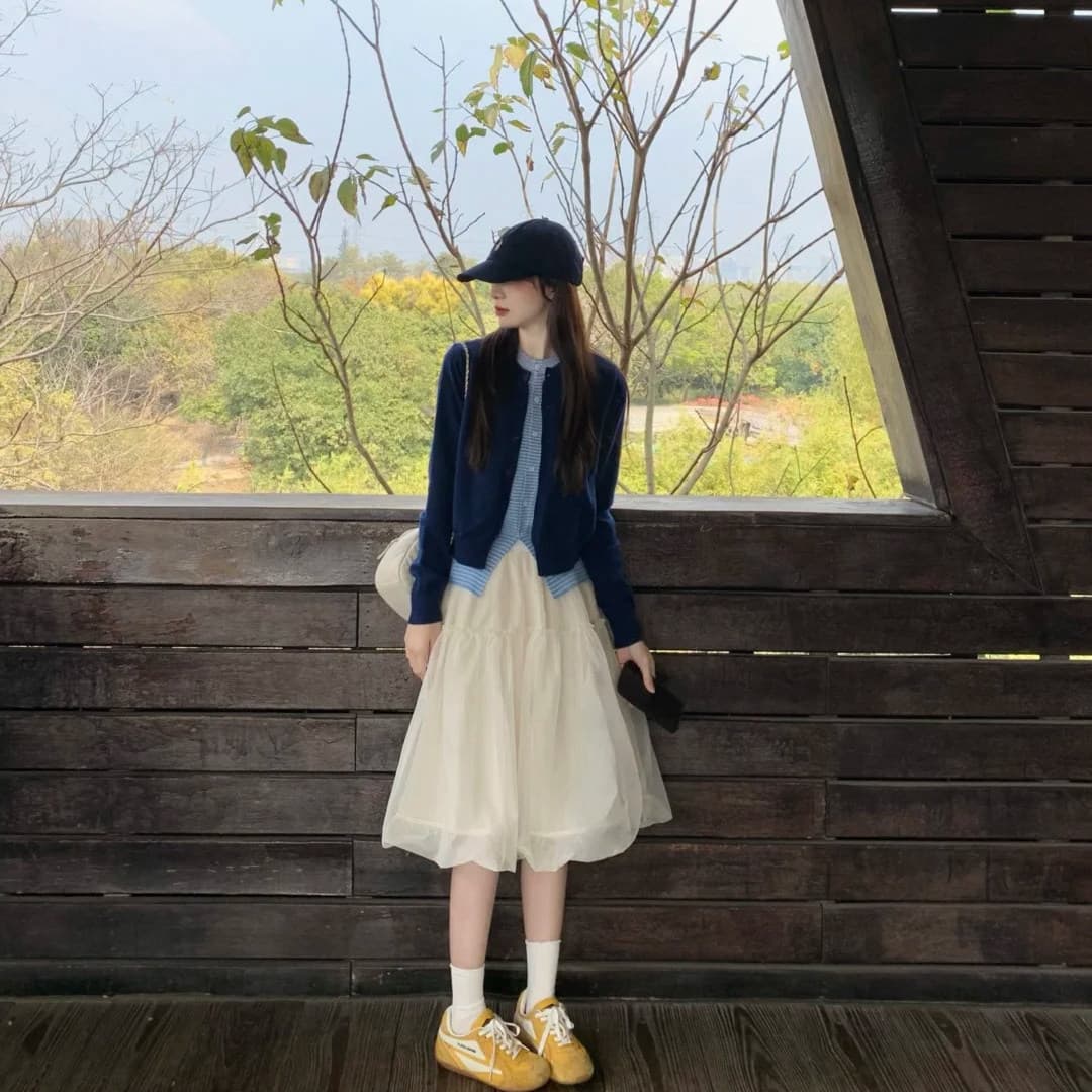 페이크 레이어드 맨위 부드러운 느긋한 바람 한 부서 분위기 고급 센스 니트 오픈 가디건 스웨터 여성 코트 느슨함 봄 상세 이미지 7