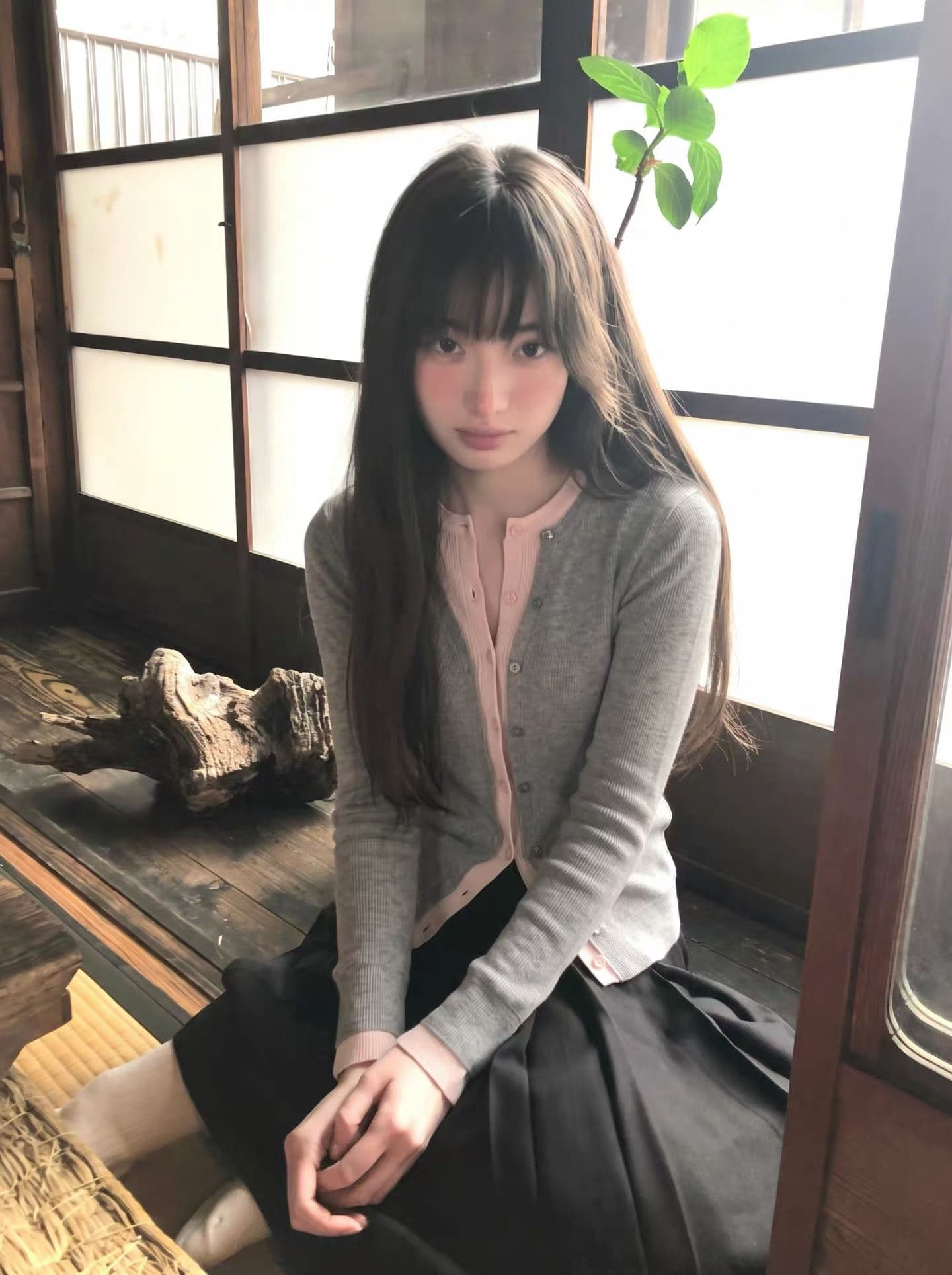 im ~까지 세련된 스택 음악 한 부서 계층의 감각 몸매 가꾸기 맨위 여성 페이크 레이어드 패치워크 색상 양모 니트 오픈 가디건 이미지 5