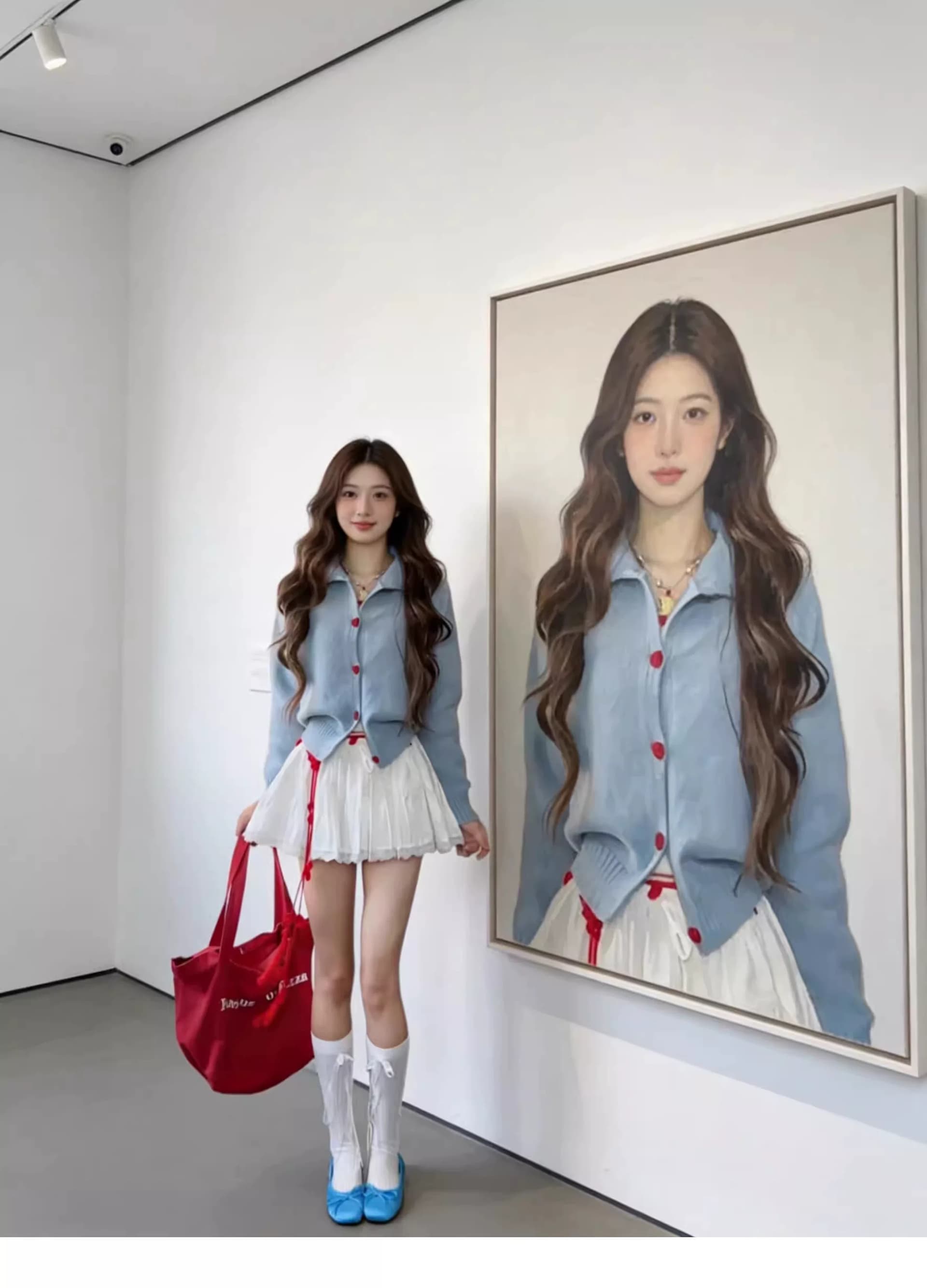 2026 가을 새로운 폴로 칼라 파란색 니트 오픈 가디건 스웨터 여자 가을 겨울 부드러운 찹쌀 외부 가져 가라. 느긋한 바람 재킷 맨위 상세 이미지 4