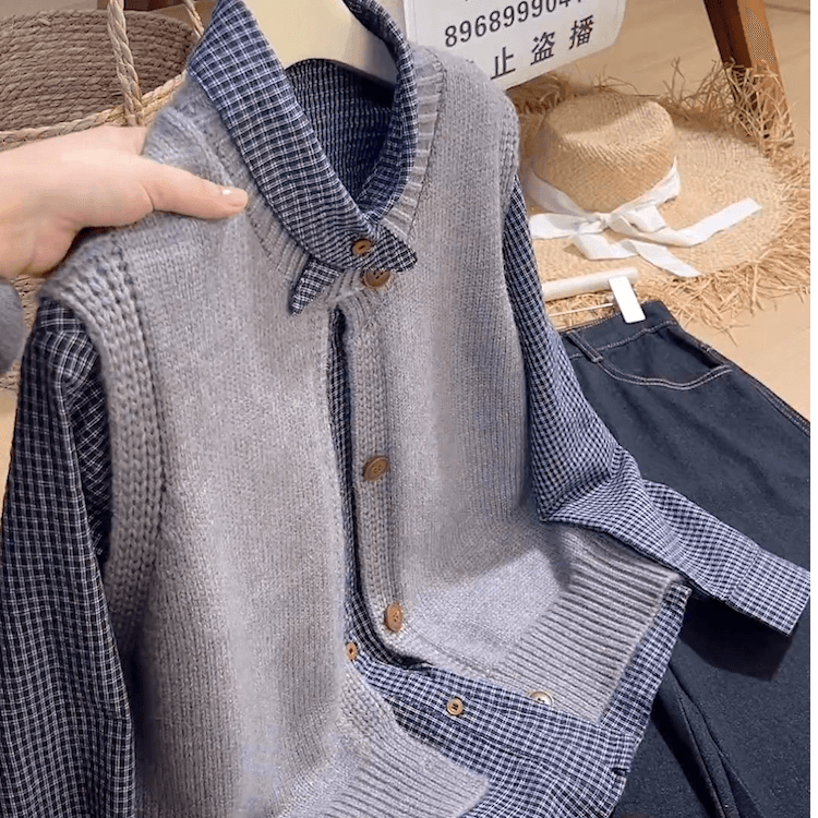 항구 바람 chic 파란색 체크무늬 긴팔 폴로 칼라 여성 셔츠 봄 가을 분위기 센스 루즈핏 슬림해 보이는 다용도 재킷 셔츠 상세 이미지 8