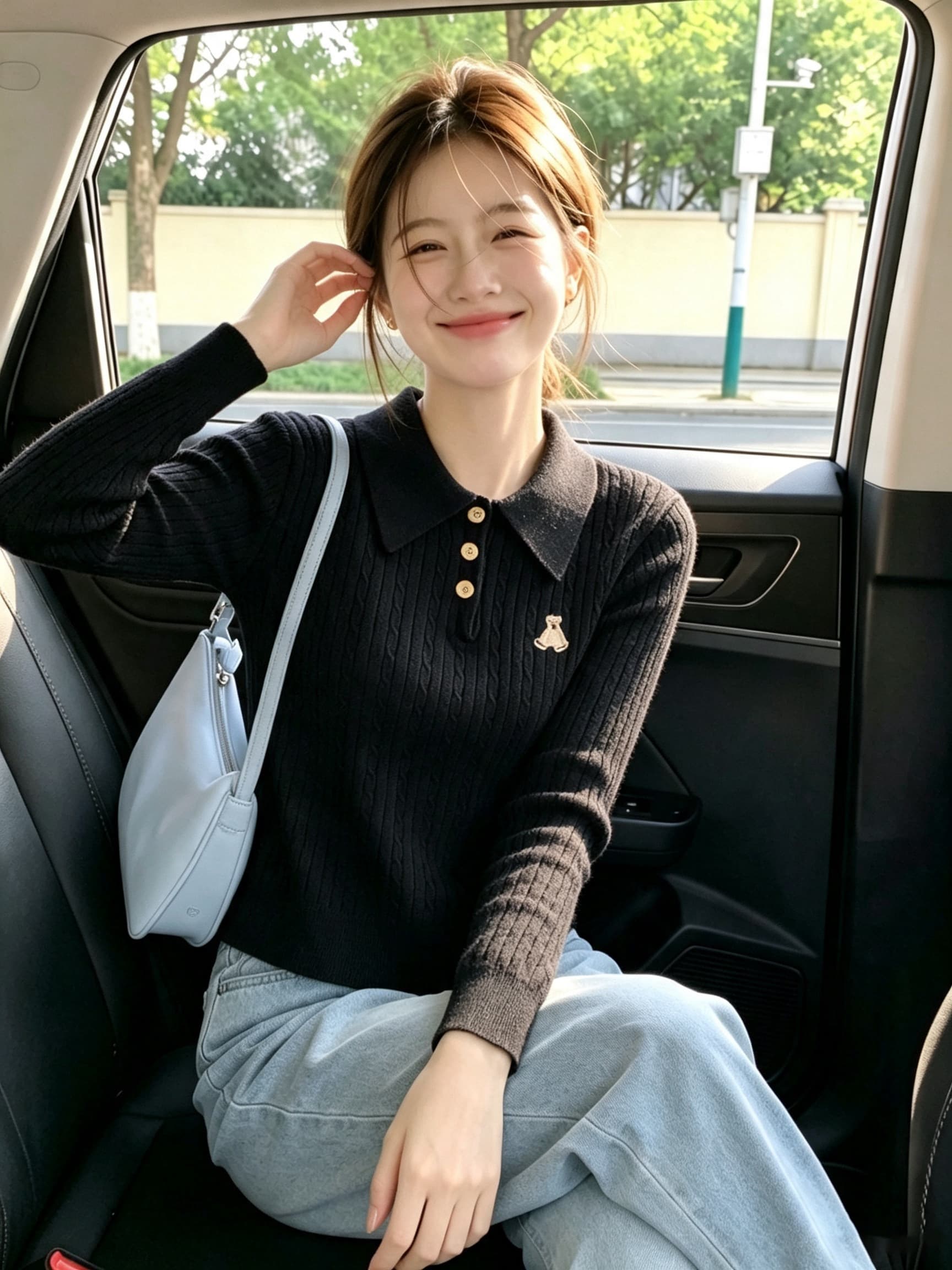 보존 섹션 추천 프랑스식 학원 스타일 작은 곰 자수 맨위 니트 스웨터 여성 가을 겨울 긴팔 POLO 칼라 스웨터 상세 이미지 6
