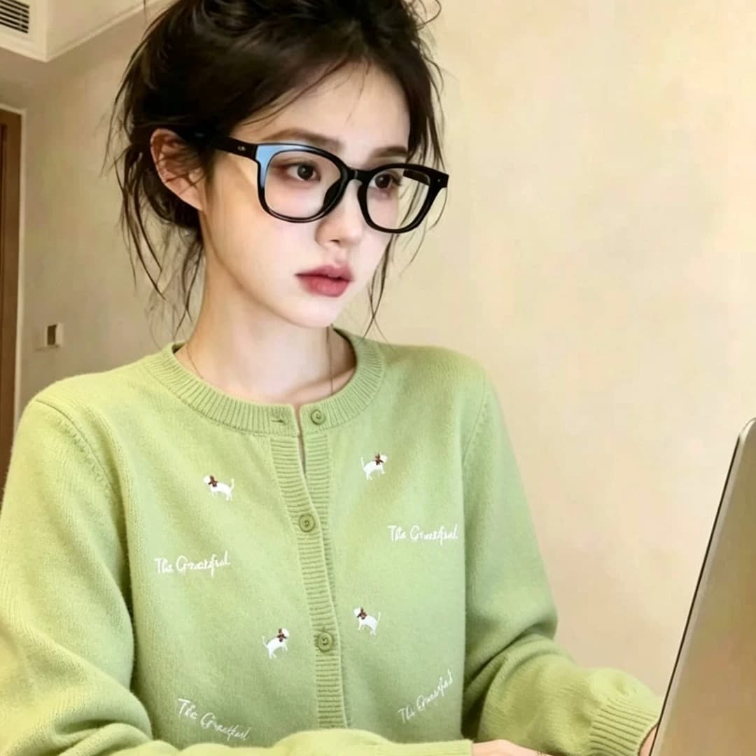 새끼 고양이 자수 니트 오픈 가디건 여성 긴 소매 2026 가을 새로운 느긋한 느슨함 센스 다용도 슬림해 보이는 라운드 넥 맨위 이미지 6