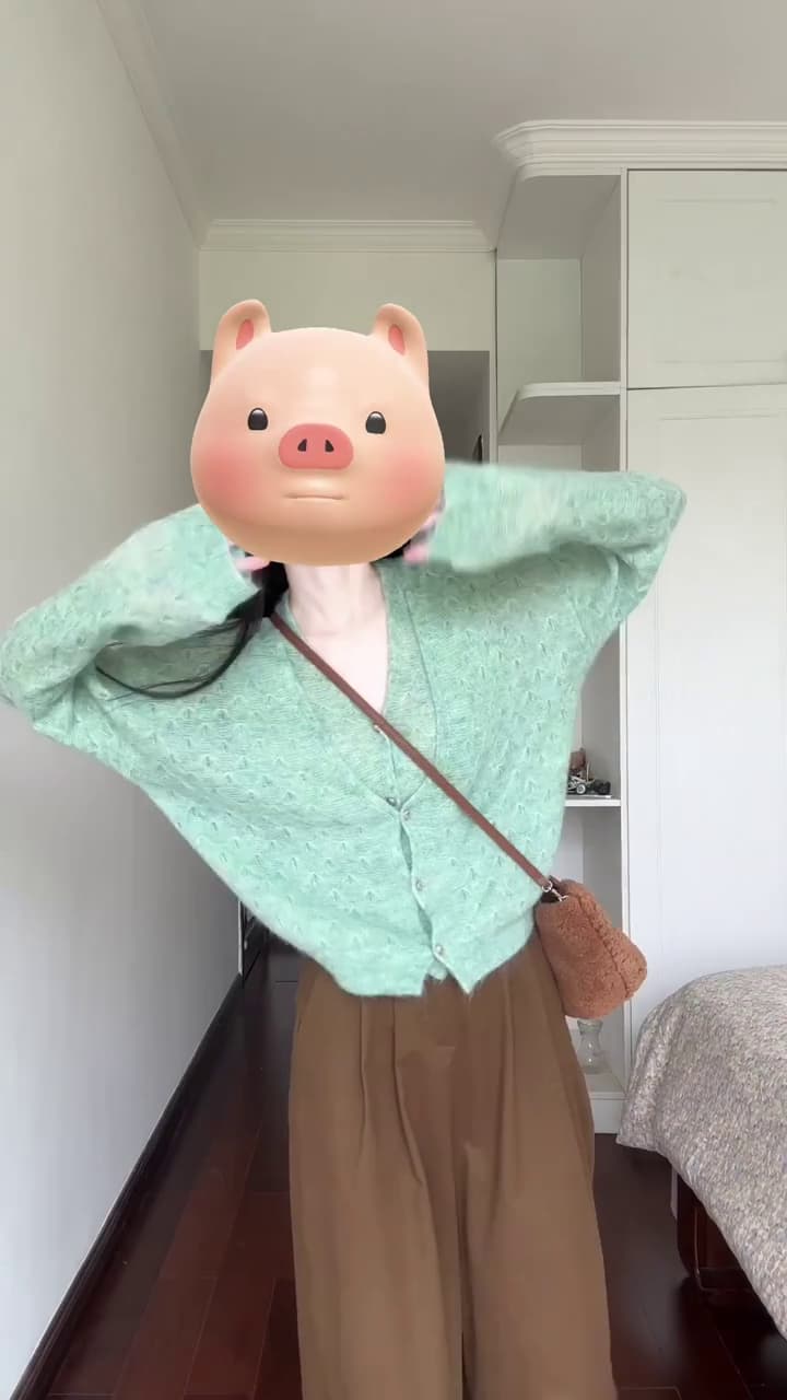 프랑스식 레트로 녹색 페이크 레이어드 홀로우 아웃 니트 오픈 가디건 여성 가을 겨울 작은 대중 Chic 느긋한 부드러운 찹쌀 스웨터 코트 상세 이미지 2