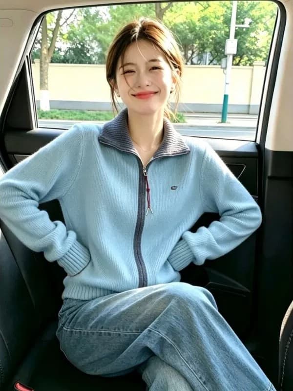 보존 섹션 추천 패션 배색 패치워크 긴팔 니트 스웨터 여성 가을 섹션 부드러운 바람 미니멀리즘 슬림해 보이는 맨위 이미지 2