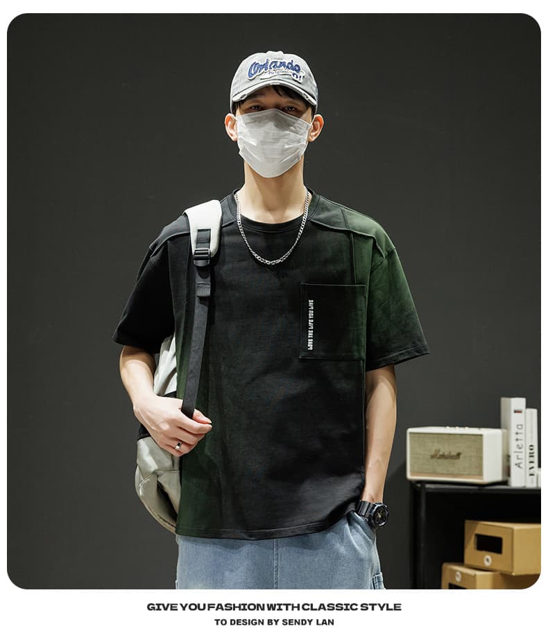 순면 새로운 여름 남자 트렌드 루즈핏 조수 브랜드 반팔 티셔츠 맨위 5 점 소매 라운드 넥 반소매 티셔츠 상세 이미지 12