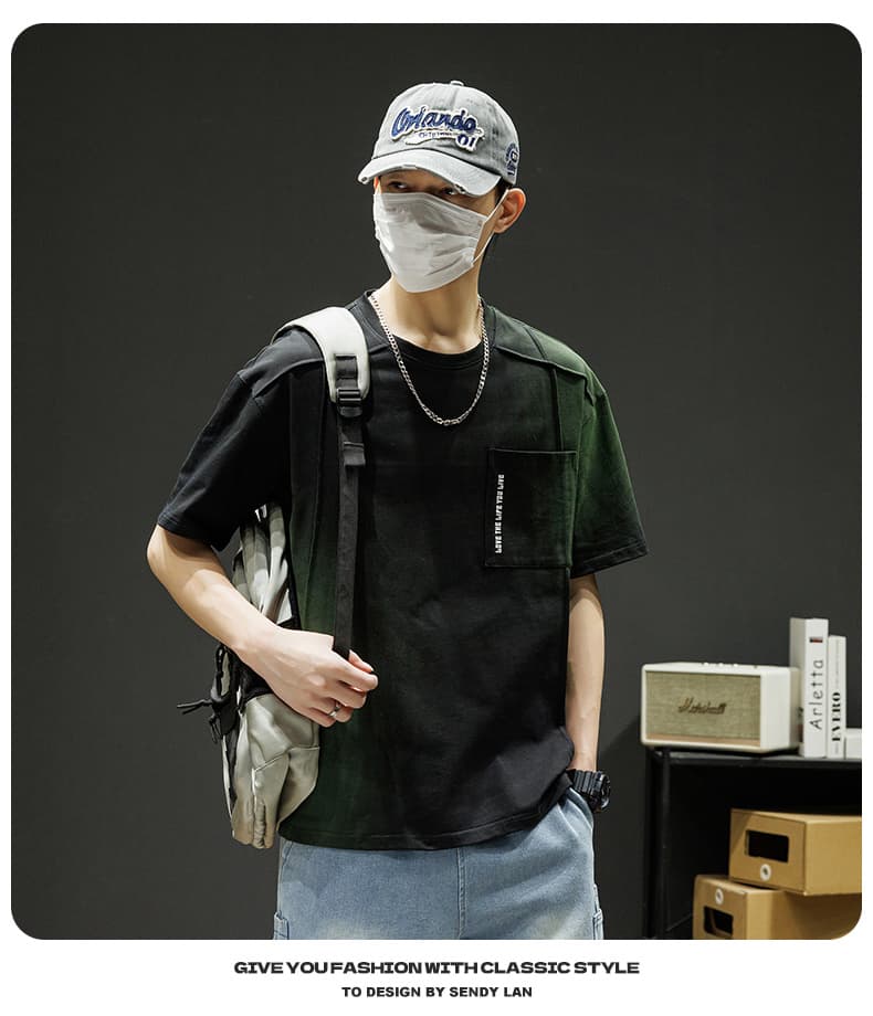 순면 새로운 여름 남자 트렌드 루즈핏 조수 브랜드 반팔 티셔츠 맨위 5 점 소매 라운드 넥 반소매 티셔츠 상세 이미지 13