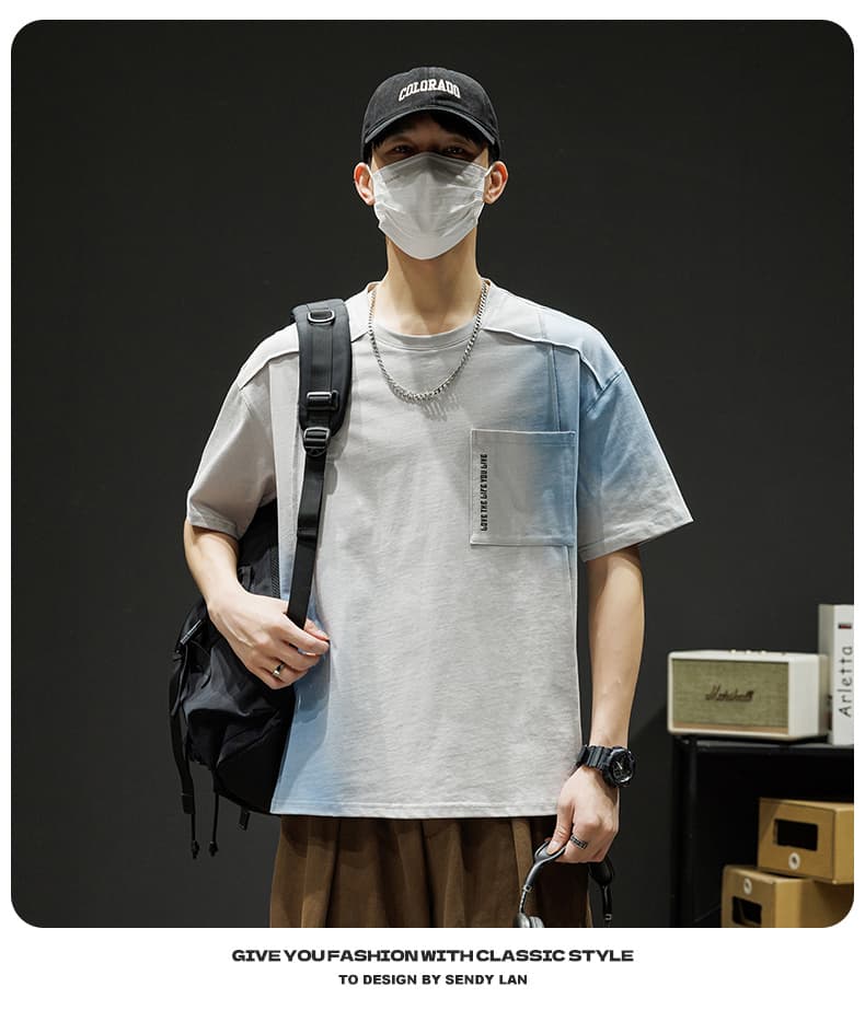 순면 새로운 여름 남자 트렌드 루즈핏 조수 브랜드 반팔 티셔츠 맨위 5 점 소매 라운드 넥 반소매 티셔츠 상세 이미지 17