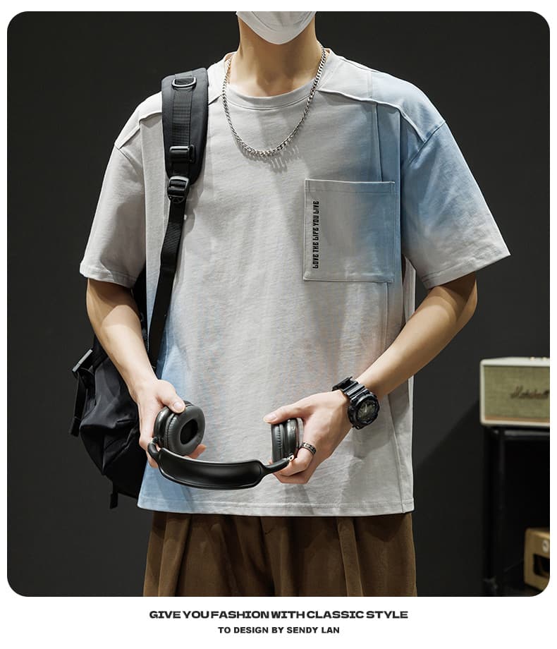 순면 새로운 여름 남자 트렌드 루즈핏 조수 브랜드 반팔 티셔츠 맨위 5 점 소매 라운드 넥 반소매 티셔츠 상세 이미지 18