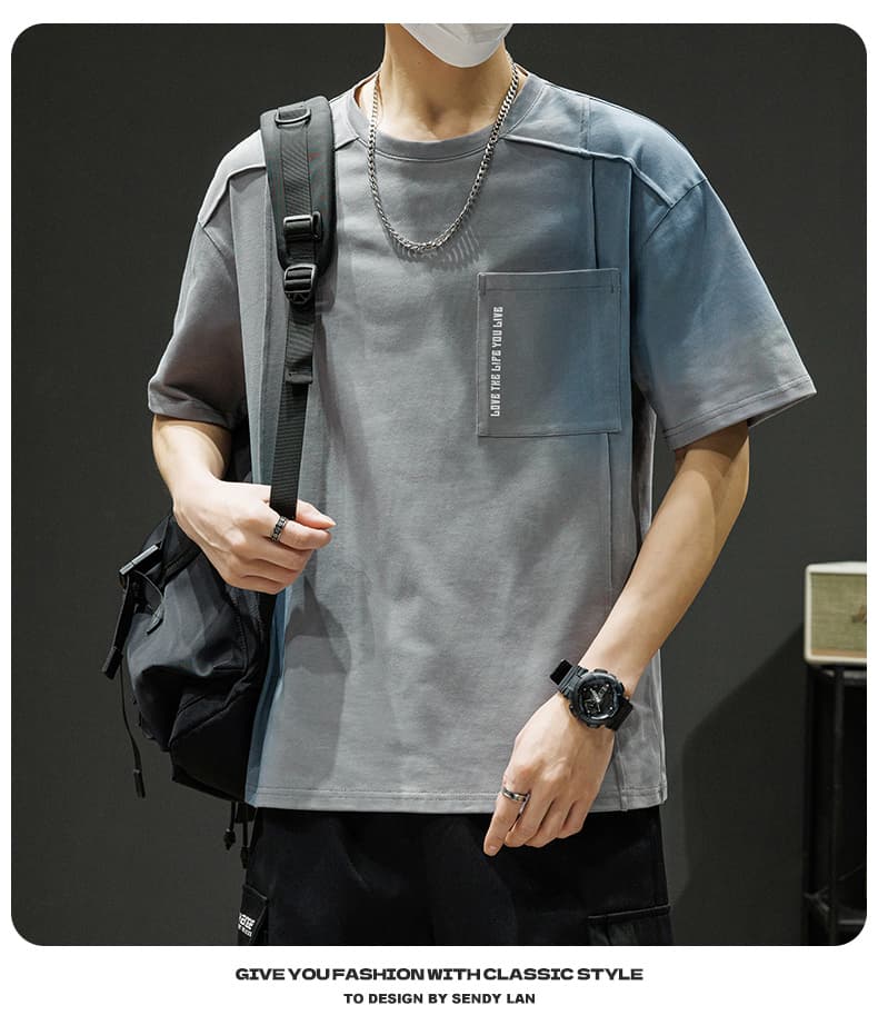 순면 새로운 여름 남자 트렌드 루즈핏 조수 브랜드 반팔 티셔츠 맨위 5 점 소매 라운드 넥 반소매 티셔츠 상세 이미지 23