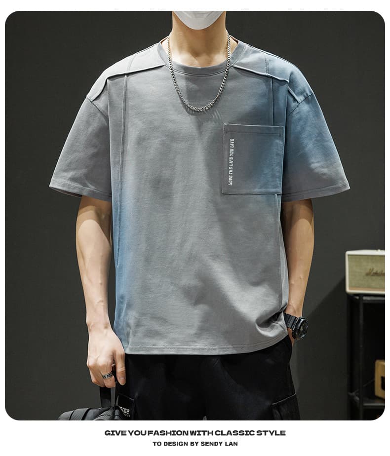 순면 새로운 여름 남자 트렌드 루즈핏 조수 브랜드 반팔 티셔츠 맨위 5 점 소매 라운드 넥 반소매 티셔츠 상세 이미지 25