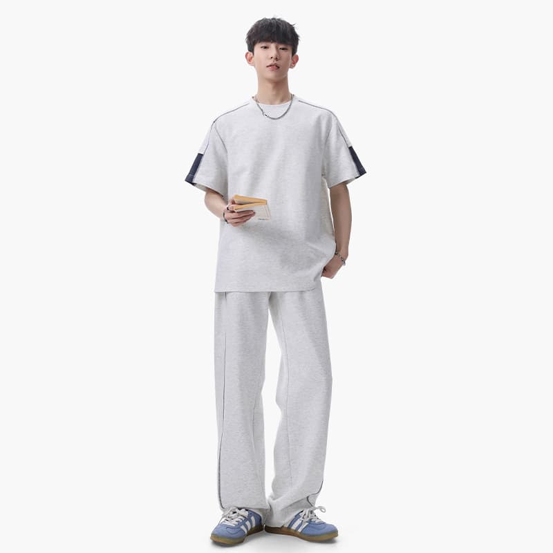 여름 새로운 높음 폭탄 차가운 면 케이블 루오 Na 구름 그림자 면 배색 핫셀블라드 선 반팔 캐주얼 세트 이미지 4
