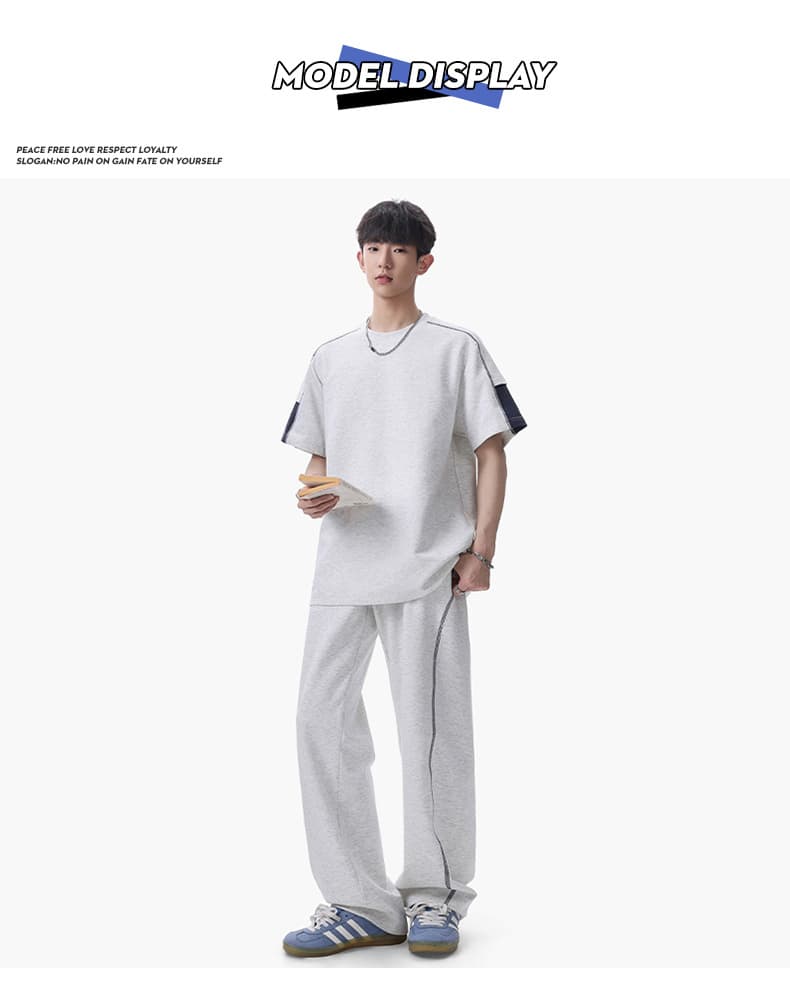 여름 새로운 높음 폭탄 차가운 면 케이블 루오 Na 구름 그림자 면 배색 핫셀블라드 선 반팔 캐주얼 세트 상세 이미지 10