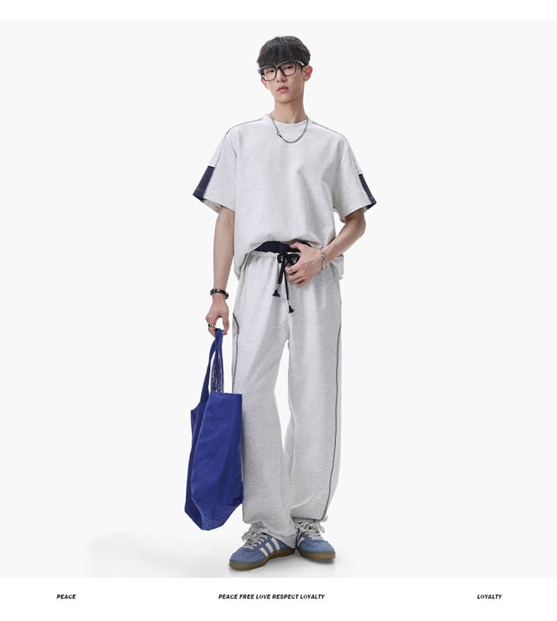 여름 새로운 높음 폭탄 차가운 면 케이블 루오 Na 구름 그림자 면 배색 핫셀블라드 선 반팔 캐주얼 세트 상세 이미지 11