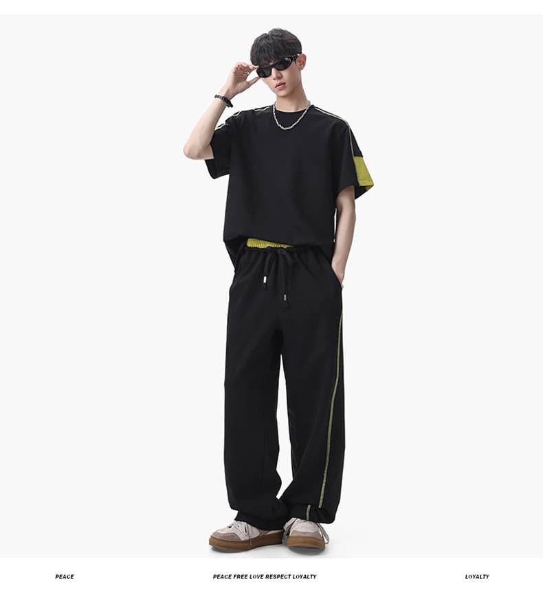여름 새로운 높음 폭탄 차가운 면 케이블 루오 Na 구름 그림자 면 배색 핫셀블라드 선 반팔 캐주얼 세트 상세 이미지 16