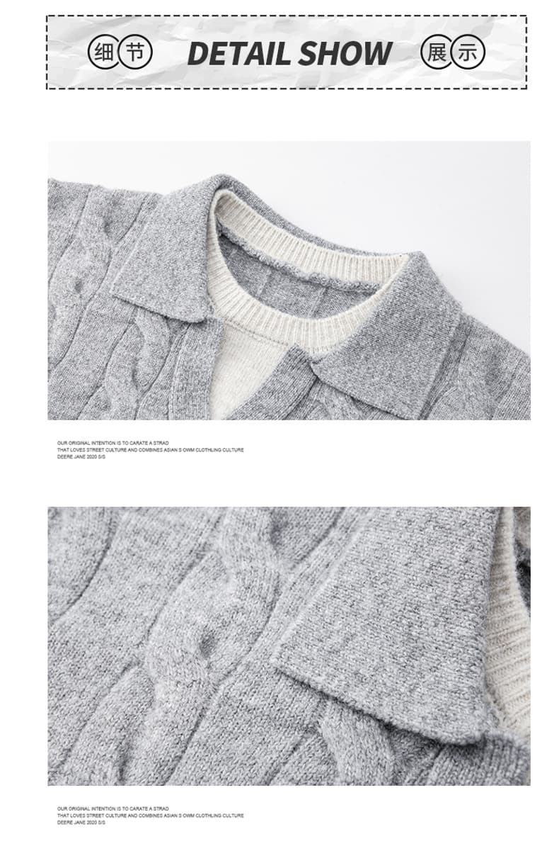 가을 겨울 새로운 꽈배기 페이크 레이어드 폴로 칼라 스웨터 가을 겨울 남자 트렌드 악당 잘 생긴 두꺼운 보온 니트 캐주얼 맨위 상세 이미지 31
