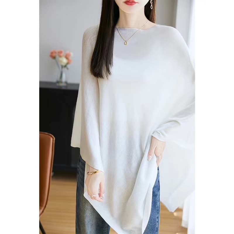 보트넥 자외선 차단 망토 숄 블라우스 불규칙 디자인 센스 품격 루즈핏 느긋한 느슨함 맨위 니트 스웨터 상세 이미지 32