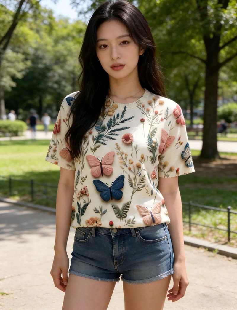 실사 한국 동대문 스타 같은 단락 면 린넨 패션 몸 전체 프린트 반팔 여성 디자인 센스 작은 대중 루즈핏 여름