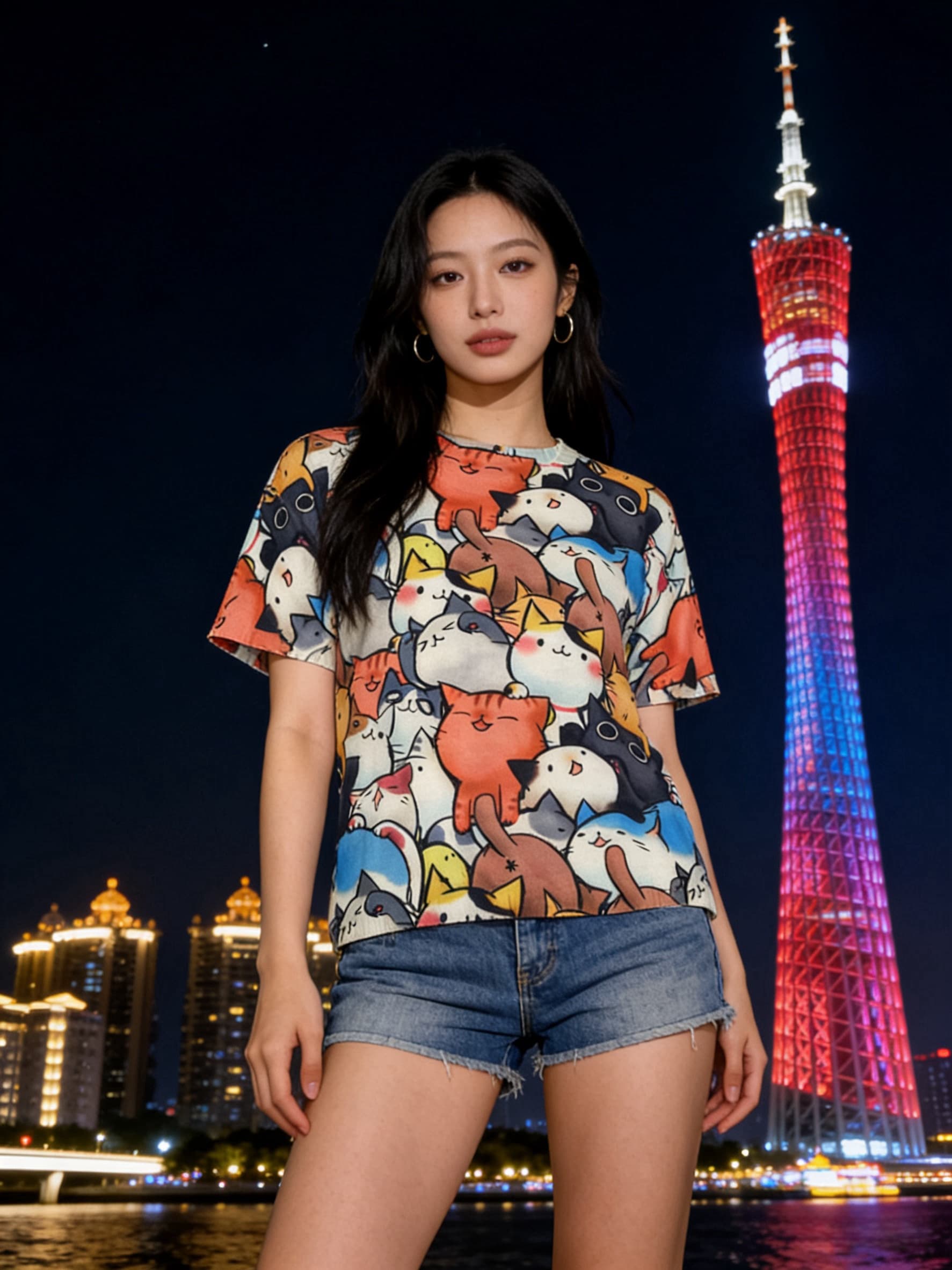 실사 한국 동대문 스타 같은 단락 면 린넨 레트로 낙서 프린트 반팔 여성 디자인 센스 작은 대중 루즈핏 여름 상세 이미지 3