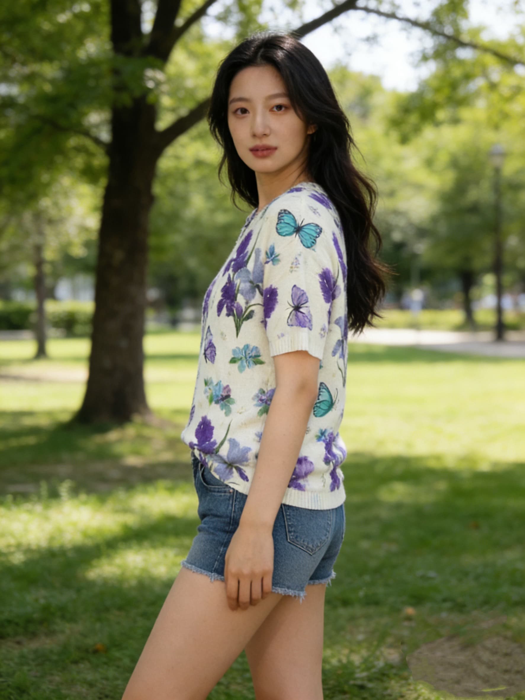 실사 한국 동대문 스타 같은 단락 면 린넨 패션 몸 전체 프린트 반팔 여성 디자인 센스 작은 대중 루즈핏 여름 상세 이미지 10