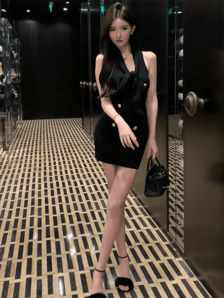 봄 여름 작은 샤넬 스타일 민소매 니트 여성 드레스 순수한 욕망 품격 감정 핫걸 타이트 스커트 짧은 치마 상세 이미지 7