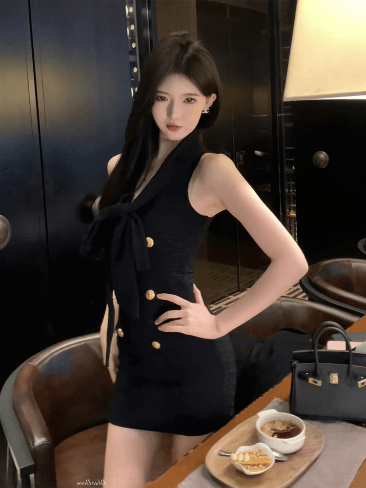 봄 여름 작은 샤넬 스타일 민소매 니트 여성 드레스 순수한 욕망 품격 감정 핫걸 타이트 스커트 짧은 치마 상세 이미지 8