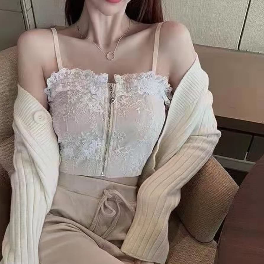Chic 레이스 캐미솔 여름 인사이드 가져 가라. 아름다운 순수한 욕망 섹시한 아름다움 뒤로 몸매 가꾸기 외출용 슬림해 보이는 만나는 맨위 이미지 2