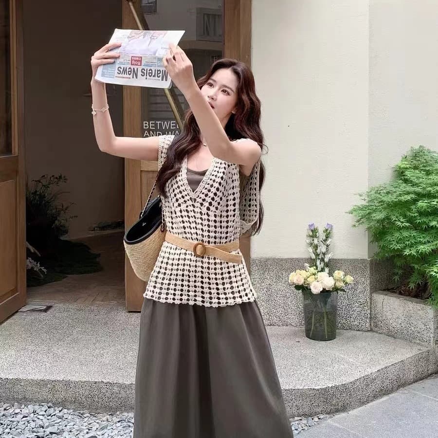 한 부서 작은 대중 디자인 센스 홀로우 아웃 짜임 조끼 여성 여름 패션 다용도 슬림해 보이는 맨위 이미지 5