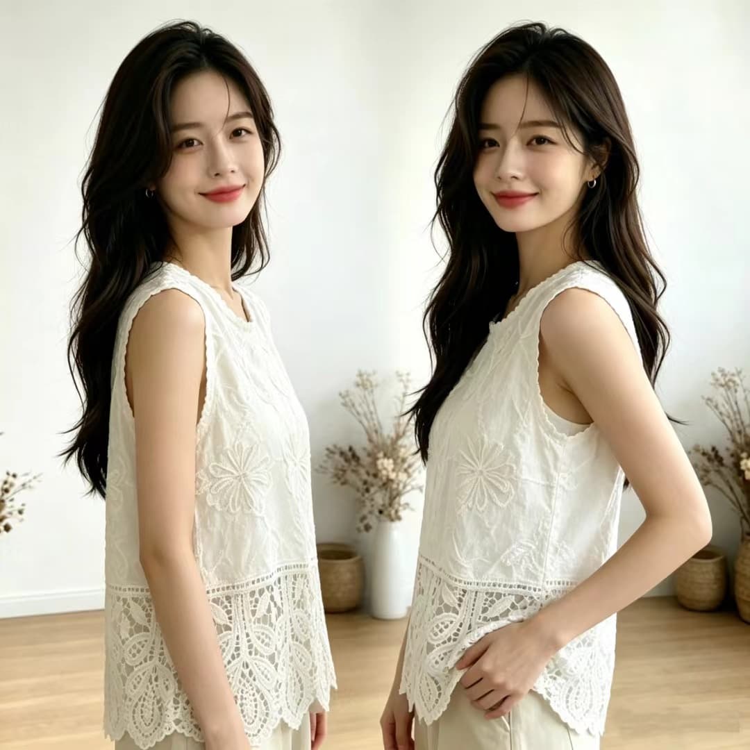 화이트 자수 홀로우 아웃 베스트 조끼 여성 외출용 2026 새로운 여름 빅 사이즈 지방 mm 자이언트 잘 생긴 민소매 맨위 이미지 2