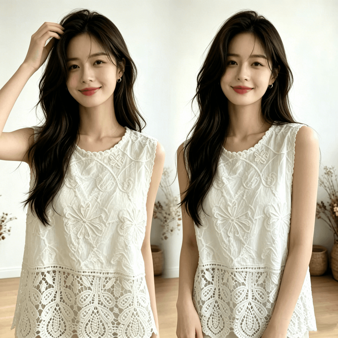 화이트 자수 홀로우 아웃 베스트 조끼 여성 외출용 2026 새로운 여름 빅 사이즈 지방 mm 자이언트 잘 생긴 민소매 맨위 상세 이미지 3