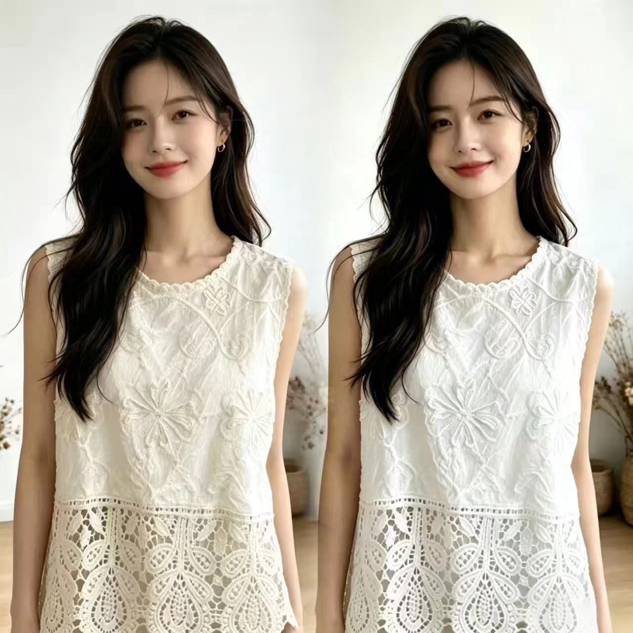 화이트 자수 홀로우 아웃 베스트 조끼 여성 외출용 2026 새로운 여름 빅 사이즈 지방 mm 자이언트 잘 생긴 민소매 맨위 상세 이미지 7