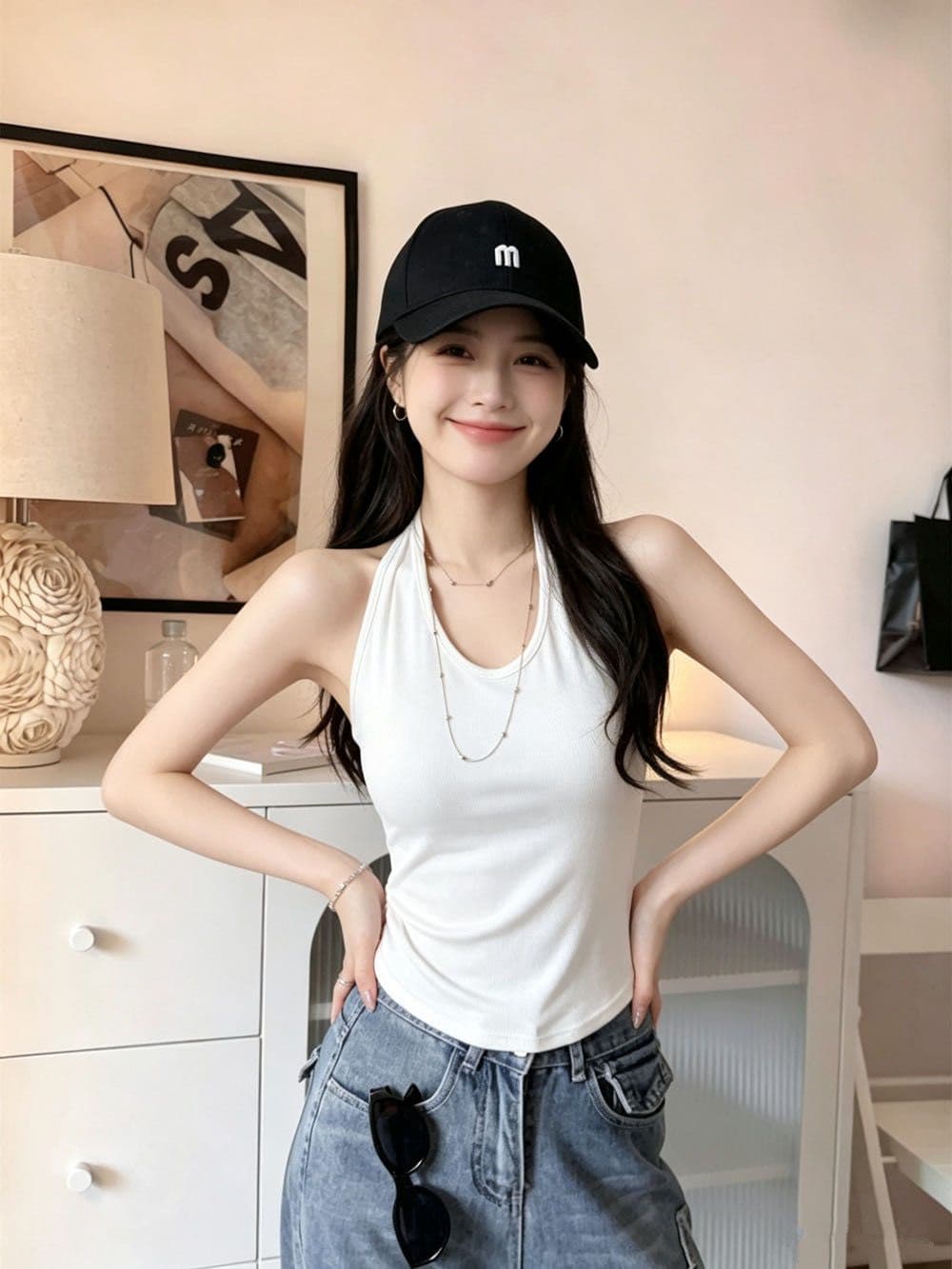 고정 가슴 패드 행침 목 아름다움 뒤로 작은 슬링 여성 여름 새로운 아메리칸 핫걸 도파민 색상 시스템 외출용 조끼 상세 이미지 21