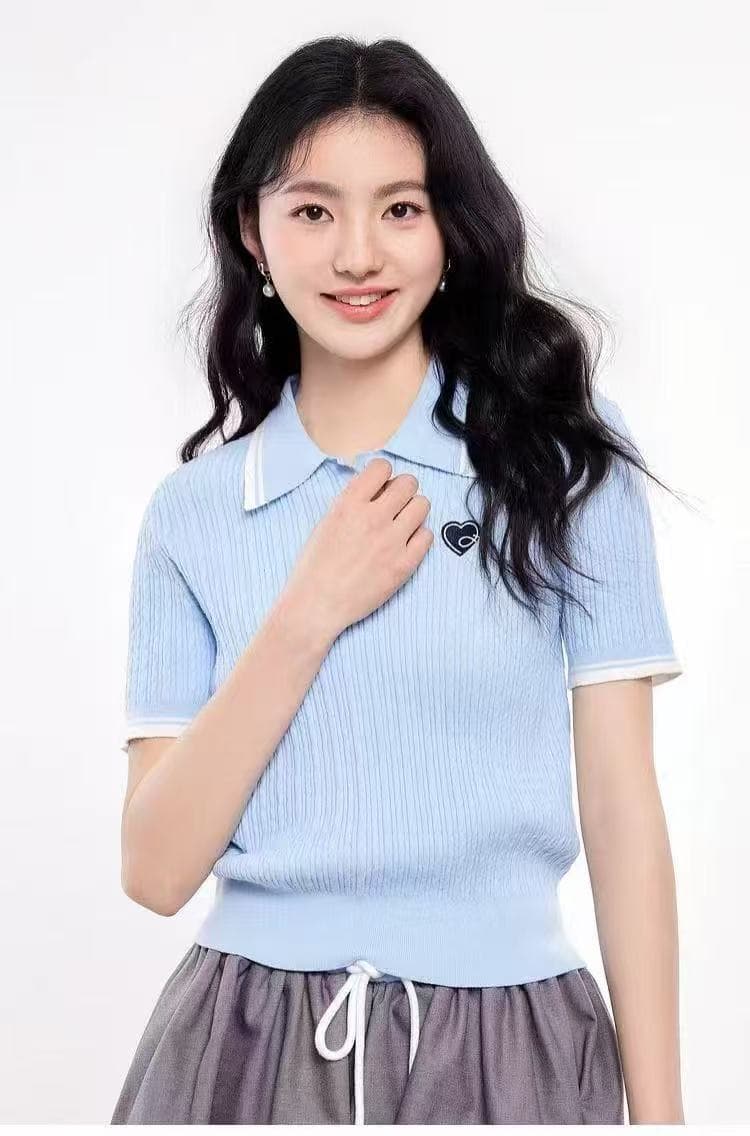 반팔 니트 스웨터 2026 여름 새로운 여성 의류 폴로 칼라 티셔츠 캐주얼 다용도 니트 맨위 상세 이미지 5