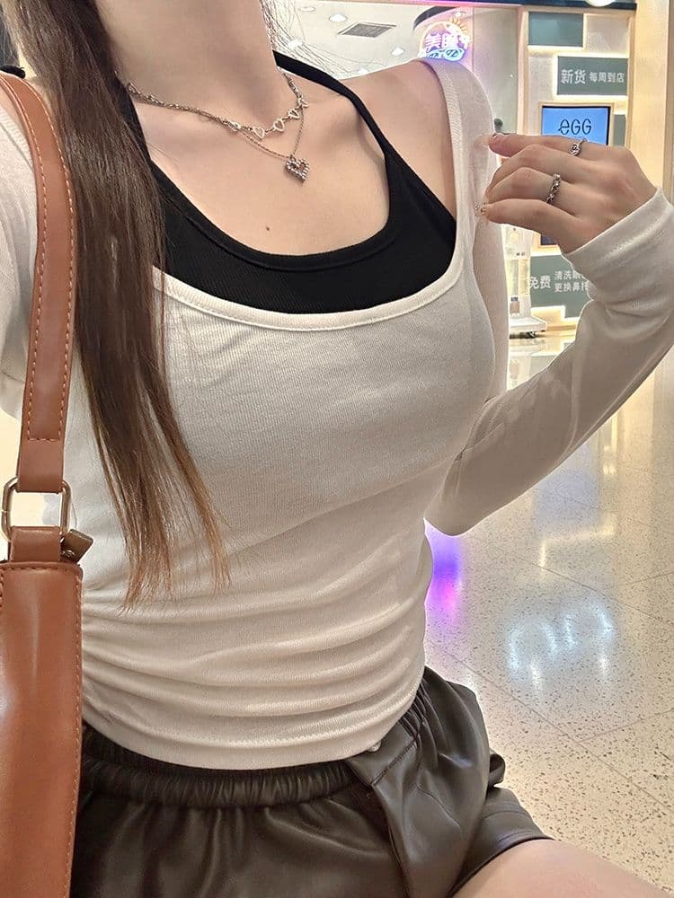 연삭 털 행침 목 배색 연삭 플러시 긴팔 티셔츠 여성 새로운 보온 순수한 욕망 슬림해 보이는 쇼트 스타일 언더 코트 이미지 2