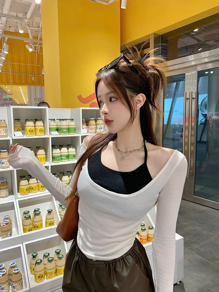 연삭 털 행침 목 배색 연삭 플러시 긴팔 티셔츠 여성 새로운 보온 순수한 욕망 슬림해 보이는 쇼트 스타일 언더 코트 상세 이미지 8