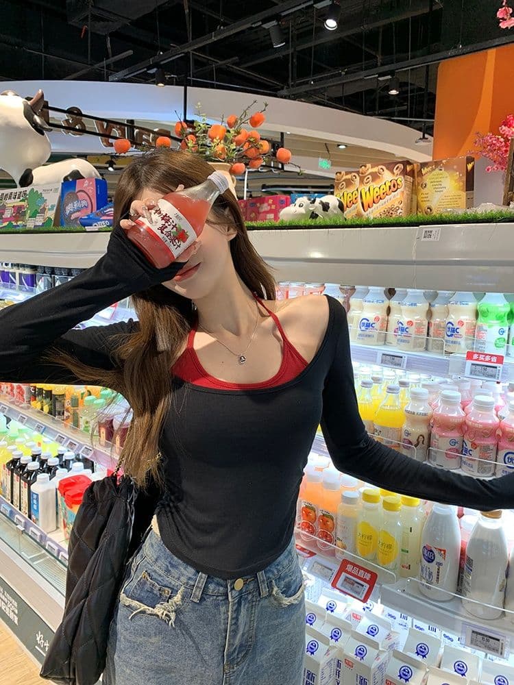 연삭 털 행침 목 배색 연삭 플러시 긴팔 티셔츠 여성 새로운 보온 순수한 욕망 슬림해 보이는 쇼트 스타일 언더 코트 상세 이미지 15