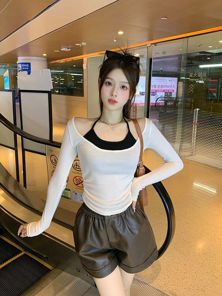 연삭 털 행침 목 배색 연삭 플러시 긴팔 티셔츠 여성 새로운 보온 순수한 욕망 슬림해 보이는 쇼트 스타일 언더 코트 상세 이미지 17