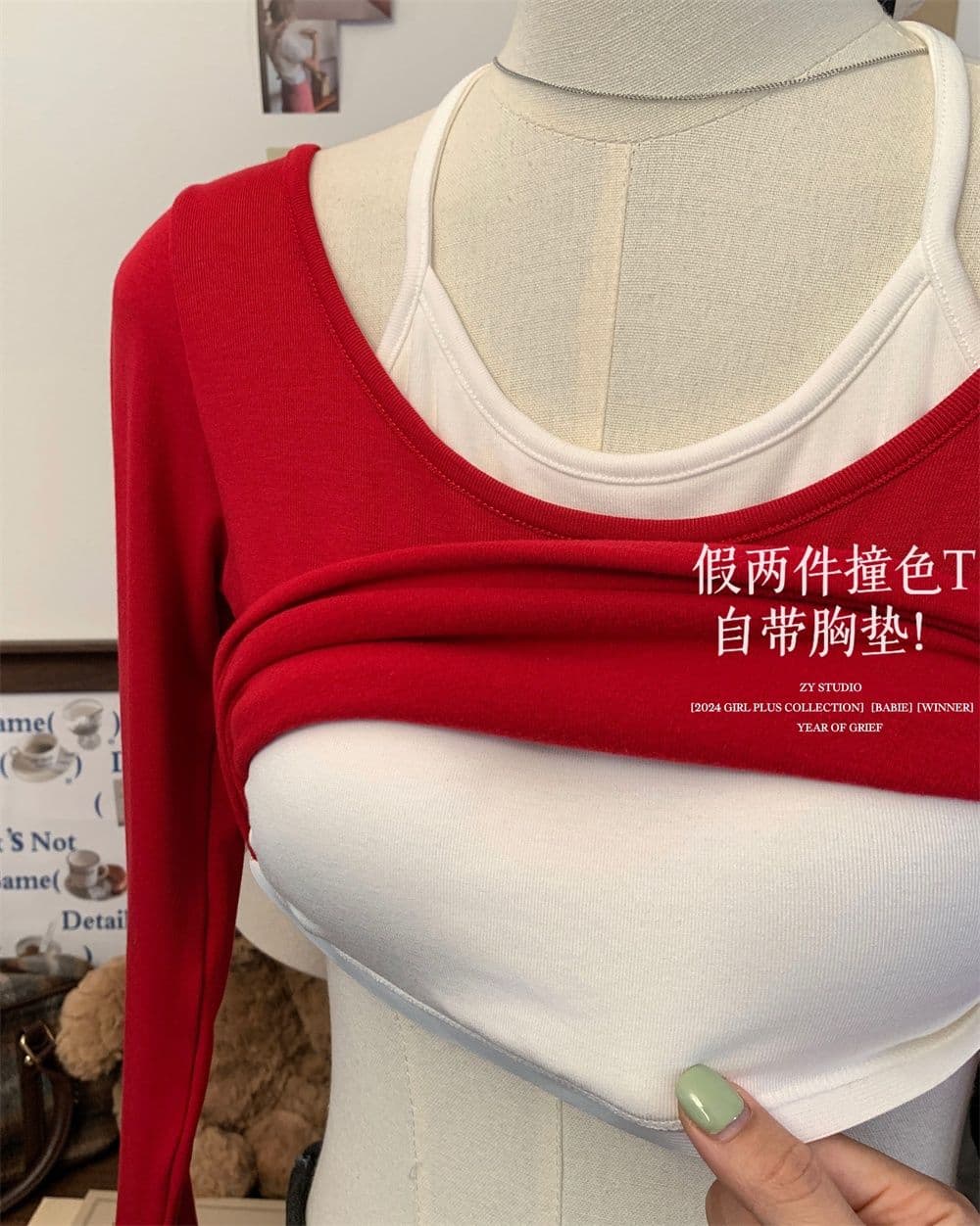 연삭 털 행침 목 배색 연삭 플러시 긴팔 티셔츠 여성 새로운 보온 순수한 욕망 슬림해 보이는 쇼트 스타일 언더 코트 상세 이미지 22