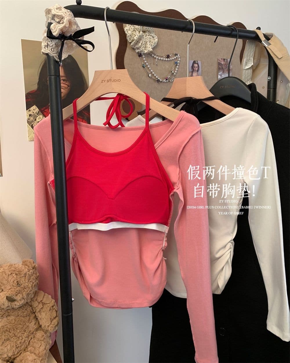 연삭 털 행침 목 배색 연삭 플러시 긴팔 티셔츠 여성 새로운 보온 순수한 욕망 슬림해 보이는 쇼트 스타일 언더 코트 상세 이미지 23