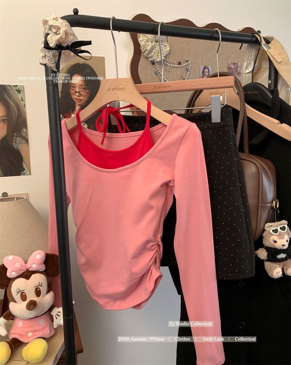 연삭 털 행침 목 배색 연삭 플러시 긴팔 티셔츠 여성 새로운 보온 순수한 욕망 슬림해 보이는 쇼트 스타일 언더 코트 상세 이미지 27