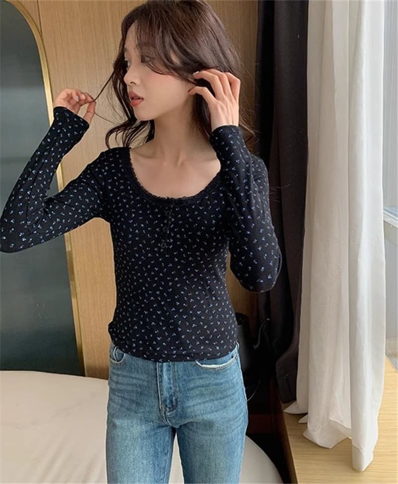 연삭 털 가을 겨울 보온 De 플러시 꽃무늬 긴팔 티셔츠 여성 순수한 욕망 디자인 센스 몸매 가꾸기 슬림해 보이는 인사이드 잡아라. 상세 이미지 13